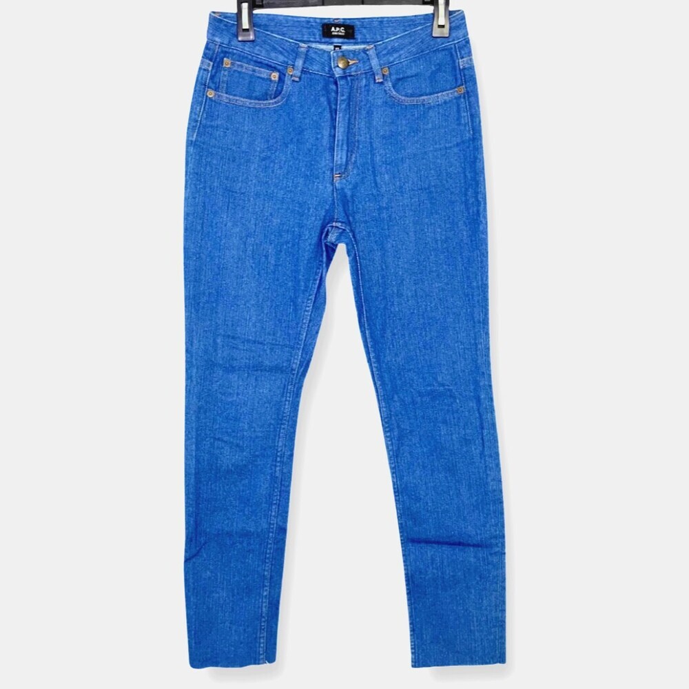 APC Women Jeans 27 Blue 100% Cotton Indigo Frayed Hem Mid-Rise Skinny Droit Pant